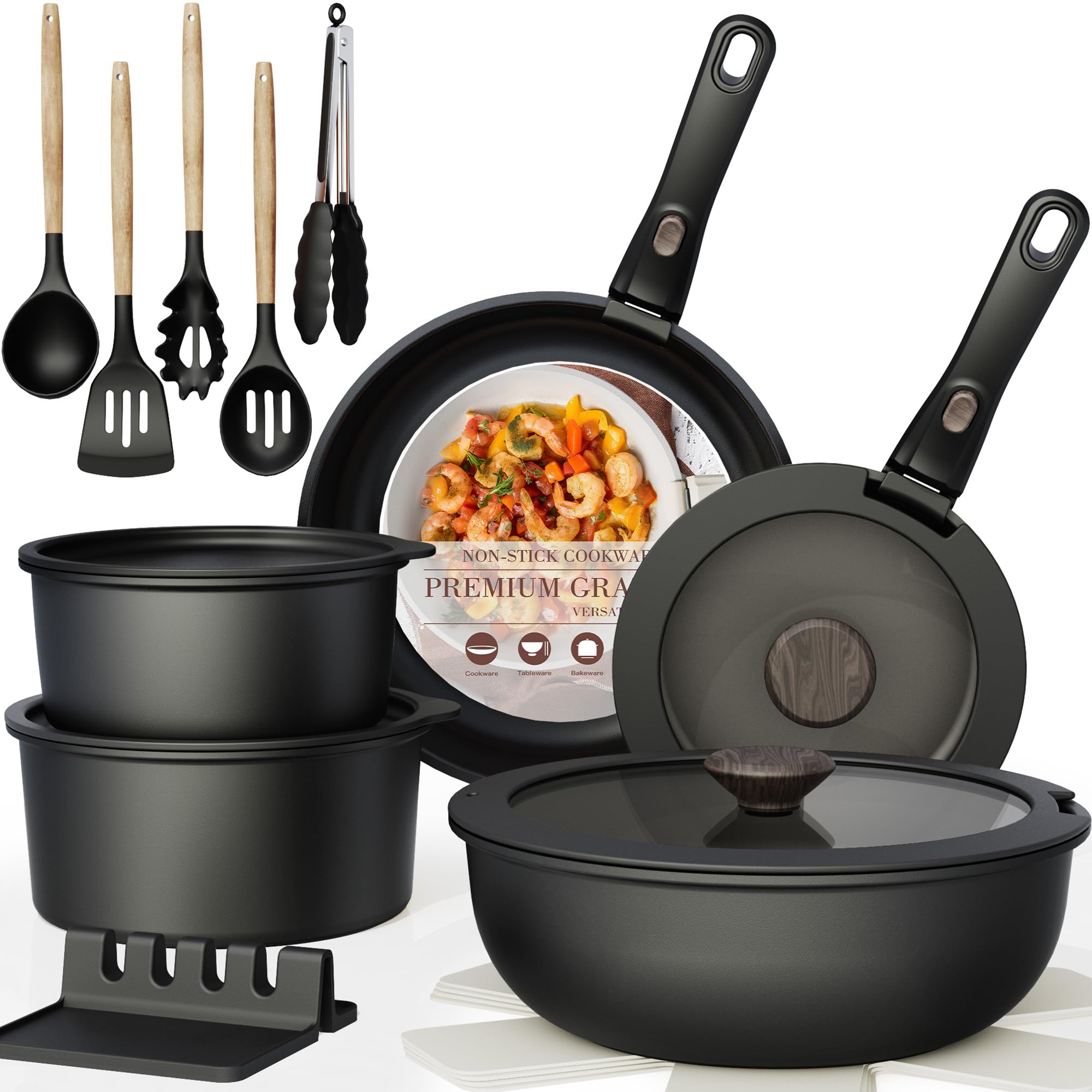 Astercook nonstick rv pots and pans set with ceramic finish for easy food release.