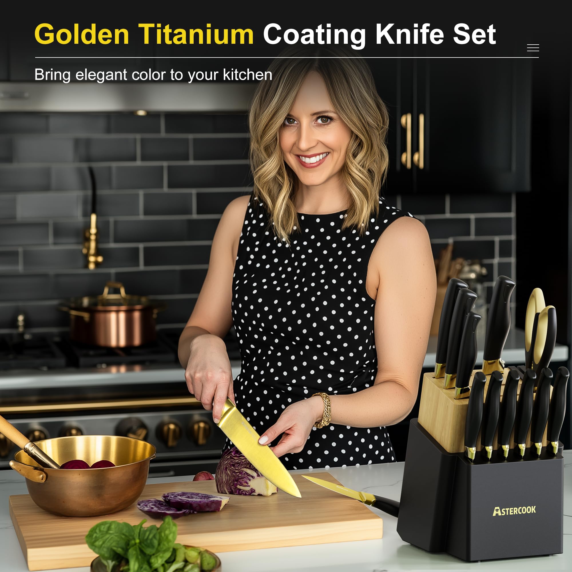 Astercook one-piece ergonomic handle close-up for comfortable, precise cutting