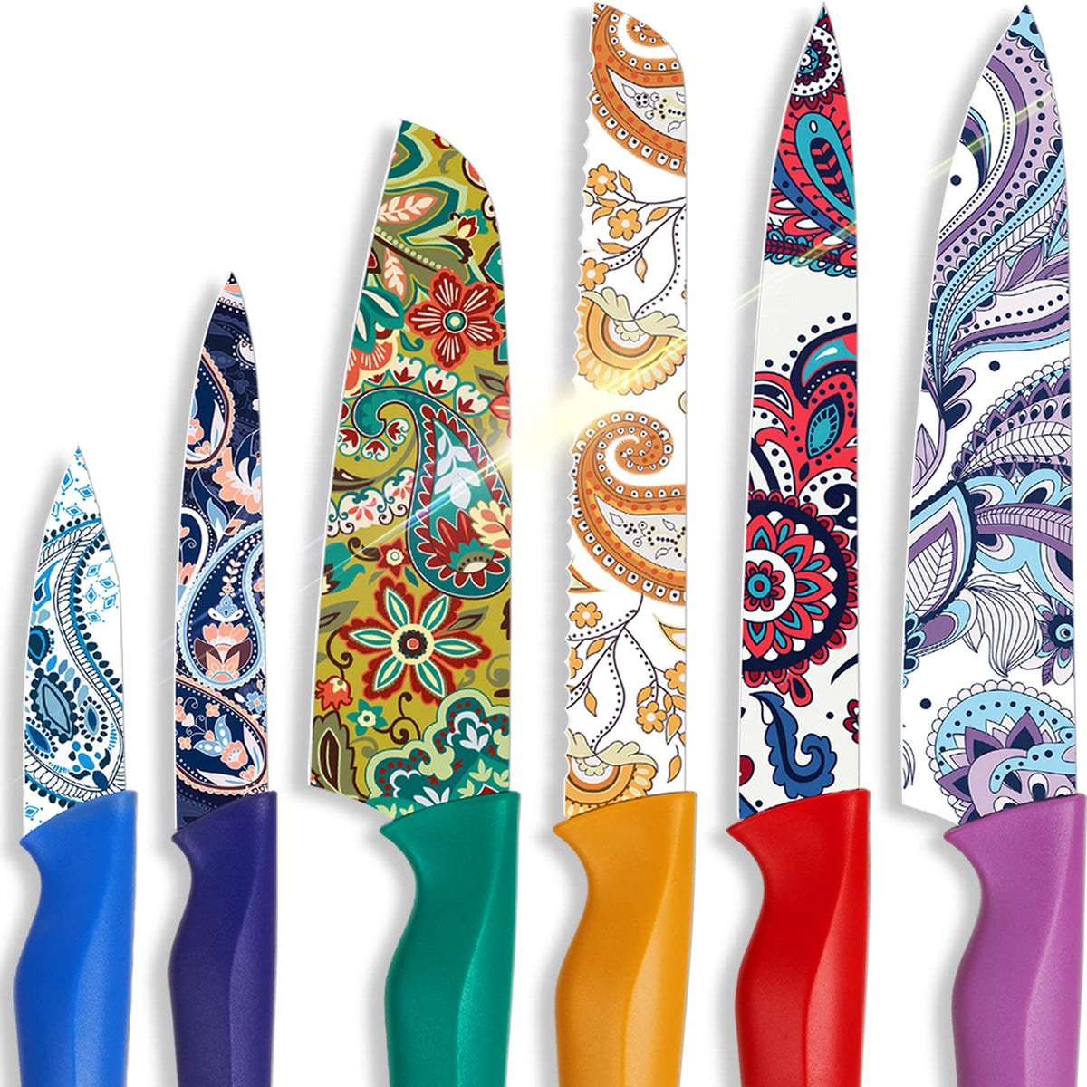 Astercook Paisley pattern knife set in gift box, ideal for gifting