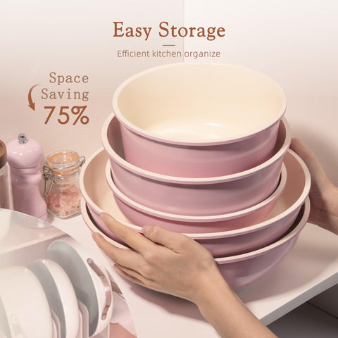 Astercook pink kitchen set adds vibrant style while cooking easily.