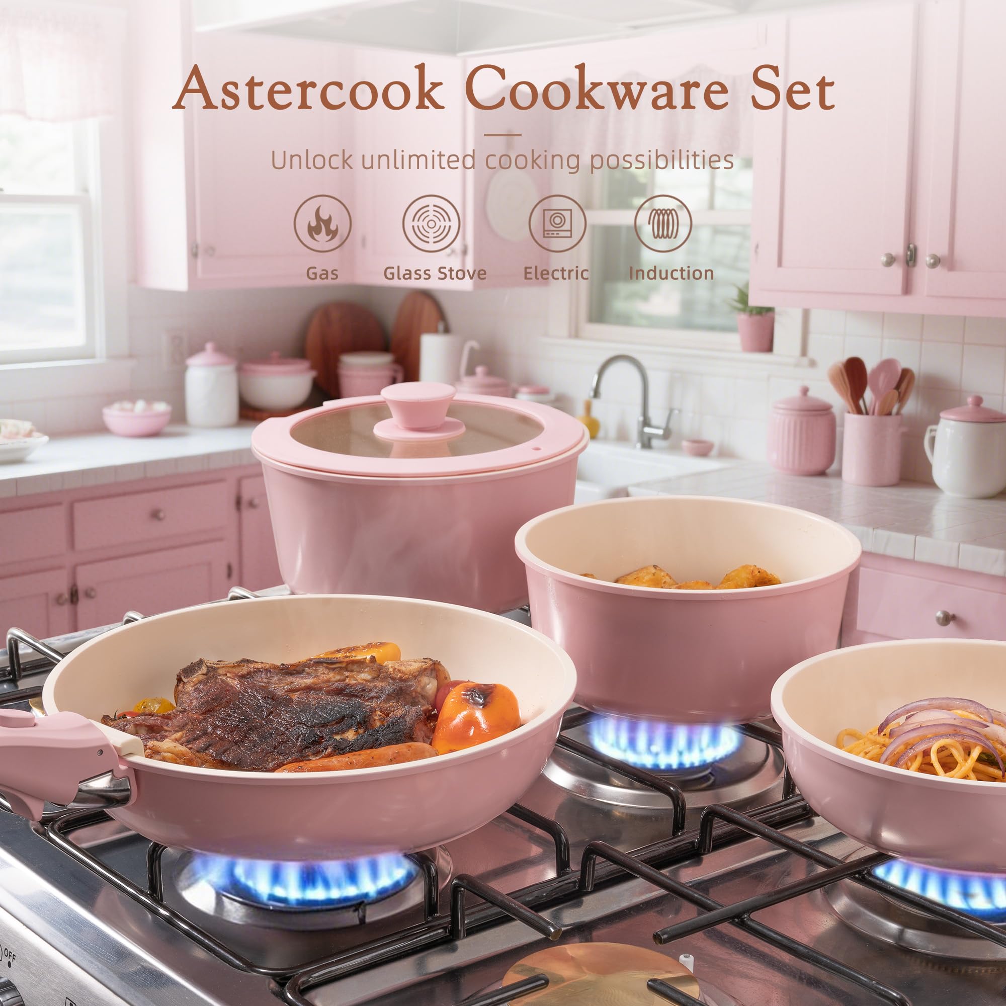 Astercook removable-handle design provides secure grip and flexible storage.