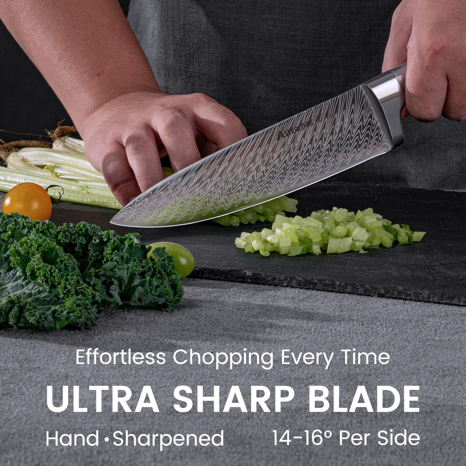 Astercook 7-inch santoku knife versatile for veggies and meats