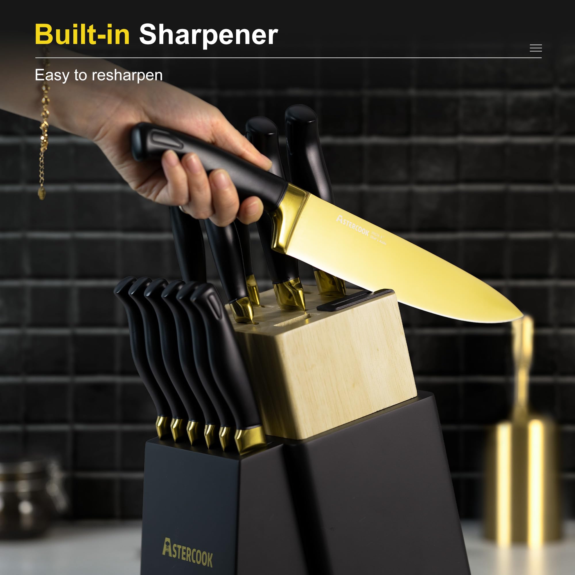 Astercook serrated bread knife close-up for clean slicing of crusty loaves