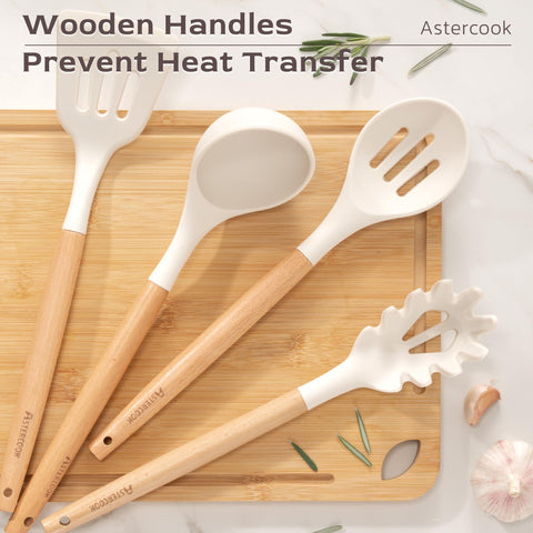 Astercook silicone turner with wooden handle protects nonstick cookware