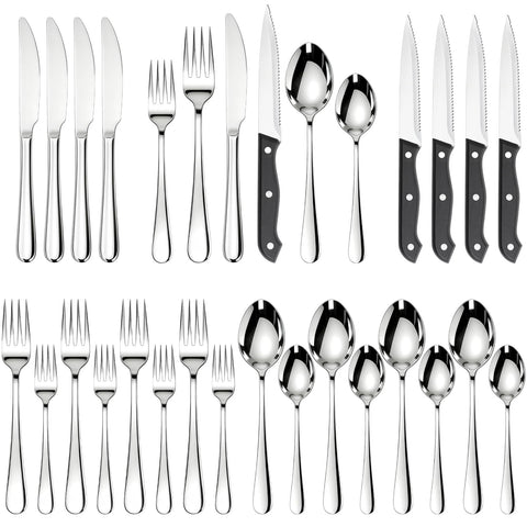 Astercook silverware set 24pc for four with durable, mirror finish.