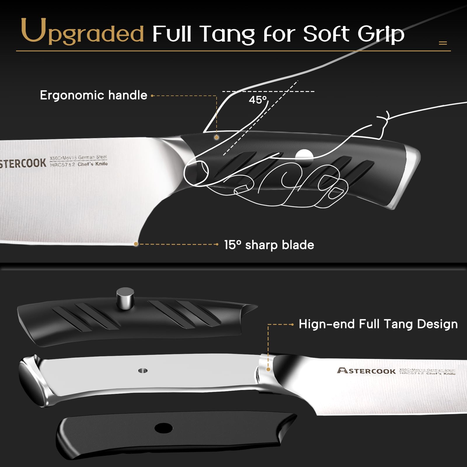 Astercook 8-inch slicing knife in use for clean, smooth cuts.