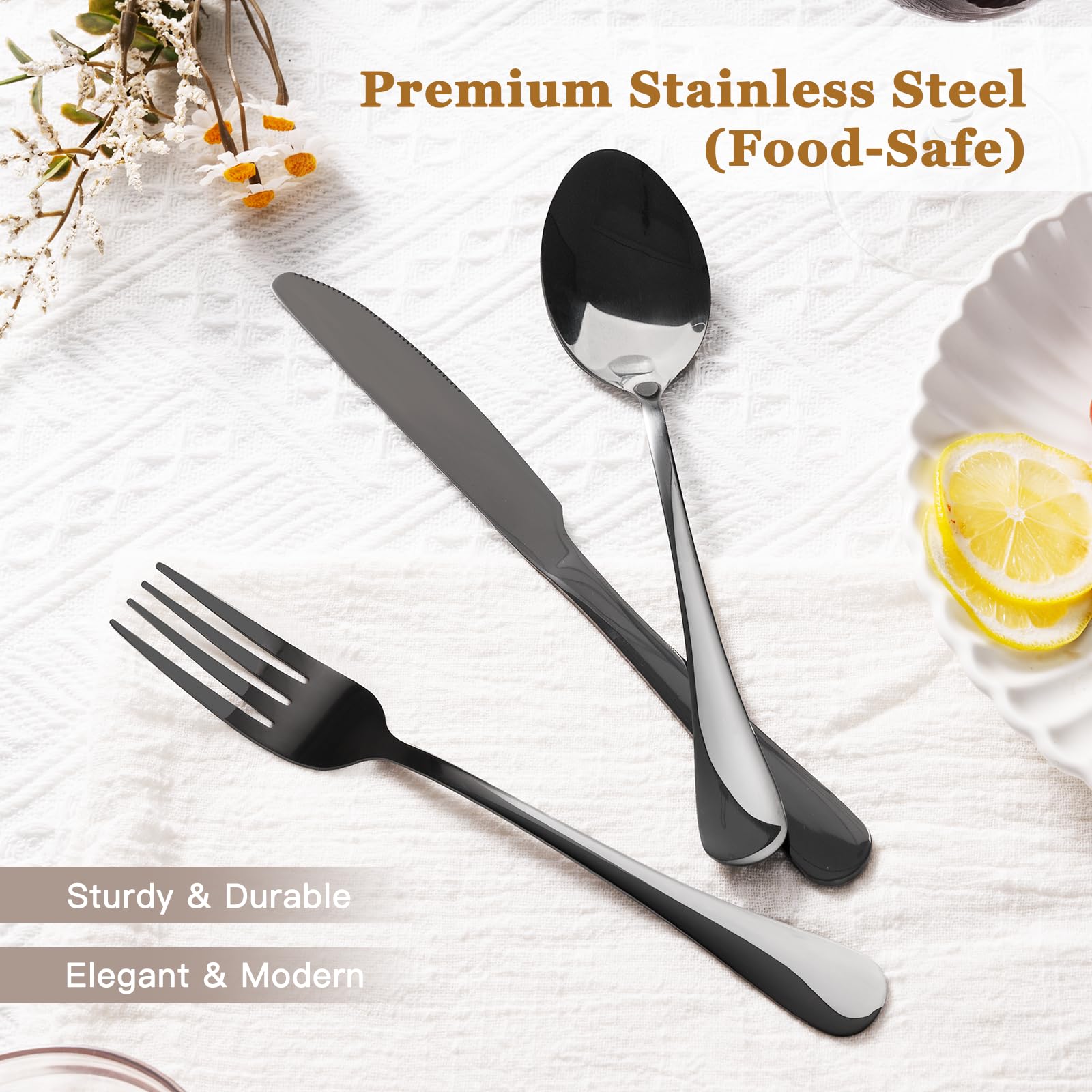 Astercook steak knife included for precise cutting at meals.