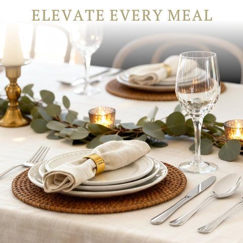 Astercook steak knives included for effortless, clean cuts at meals.