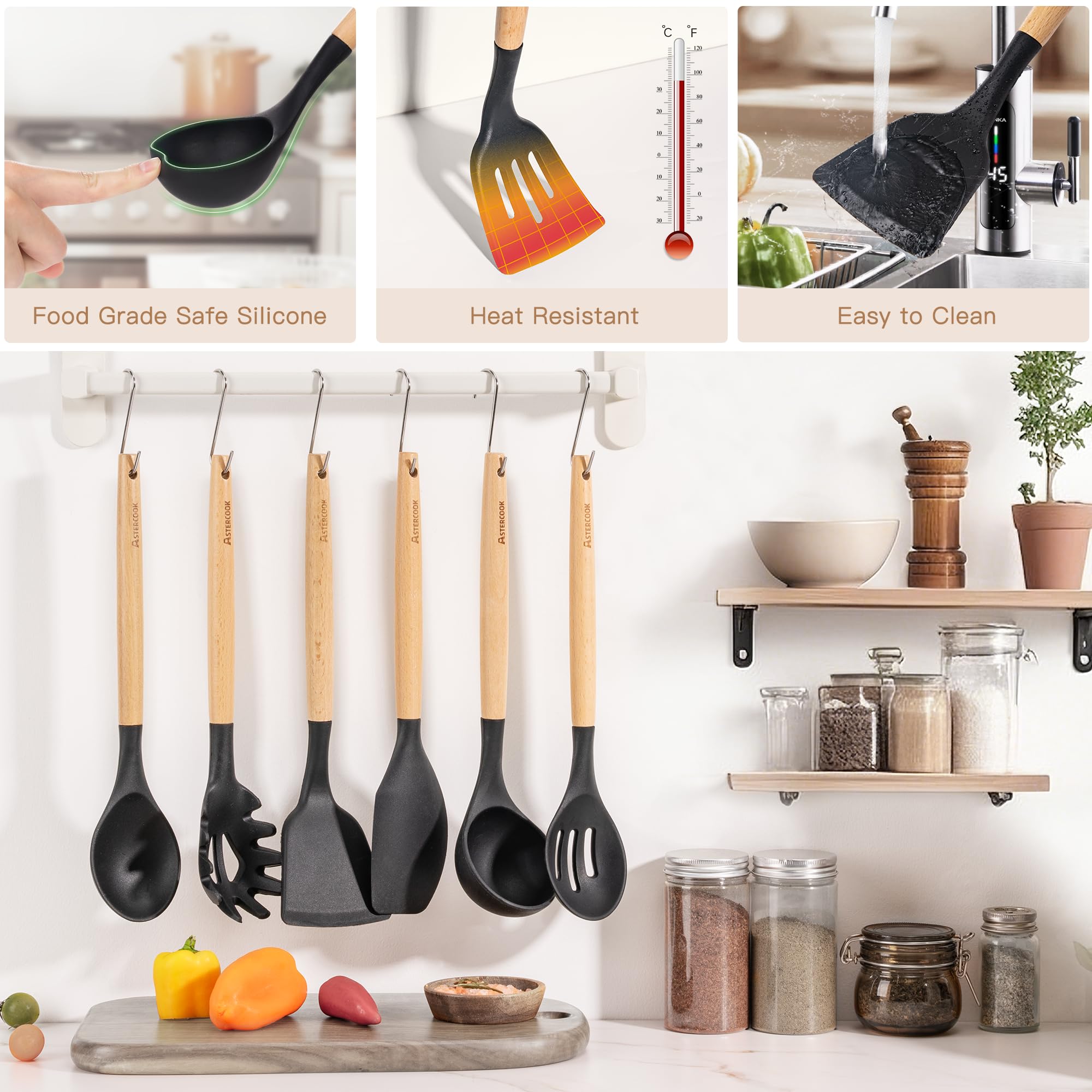 Astercook sturdy design with easy-hang handles for organized storage.