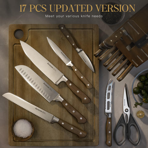 Astercook walnut block storage elevates kitchen organization and blade safety.