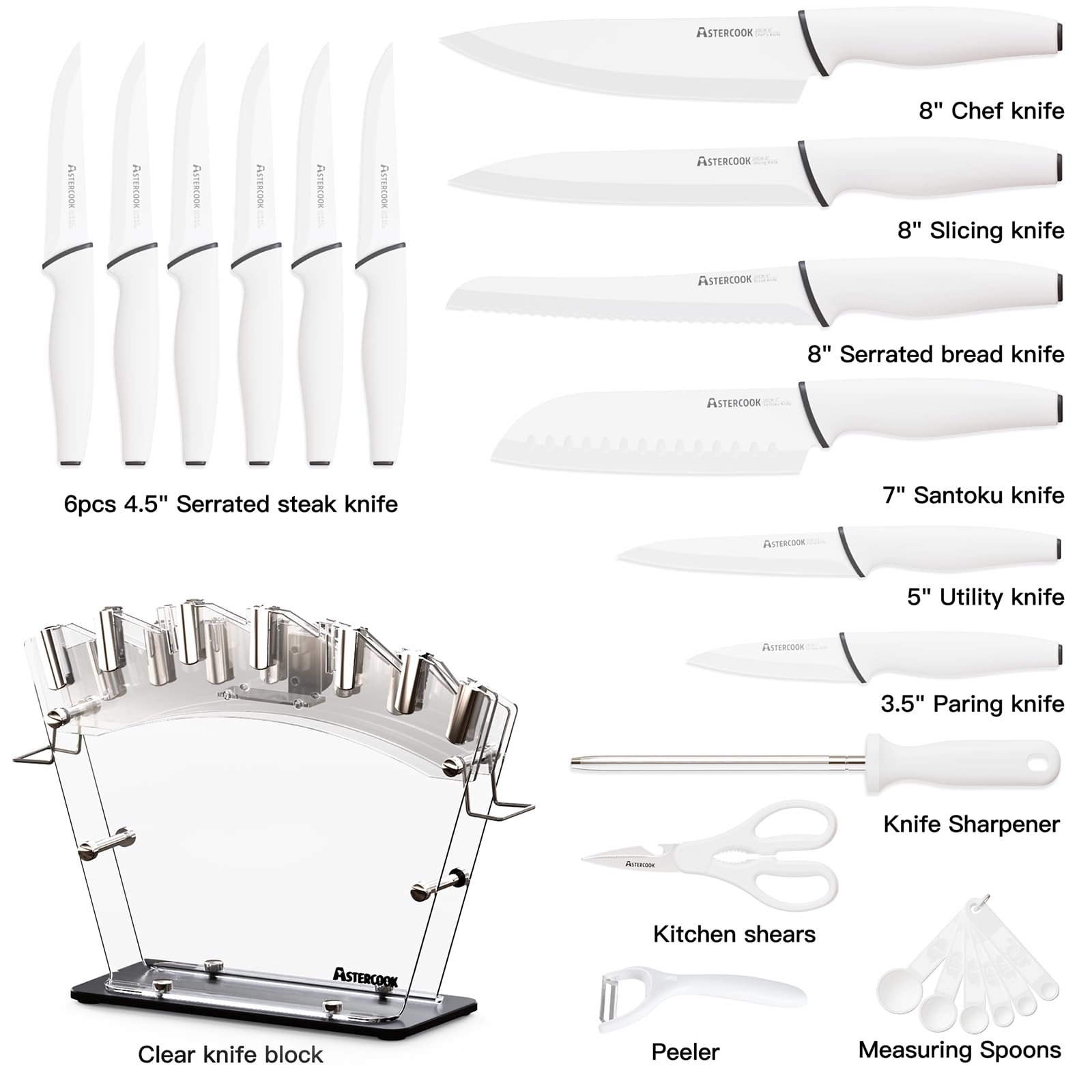 Astercook white kitchen set enhances contemporary dining aesthetics.