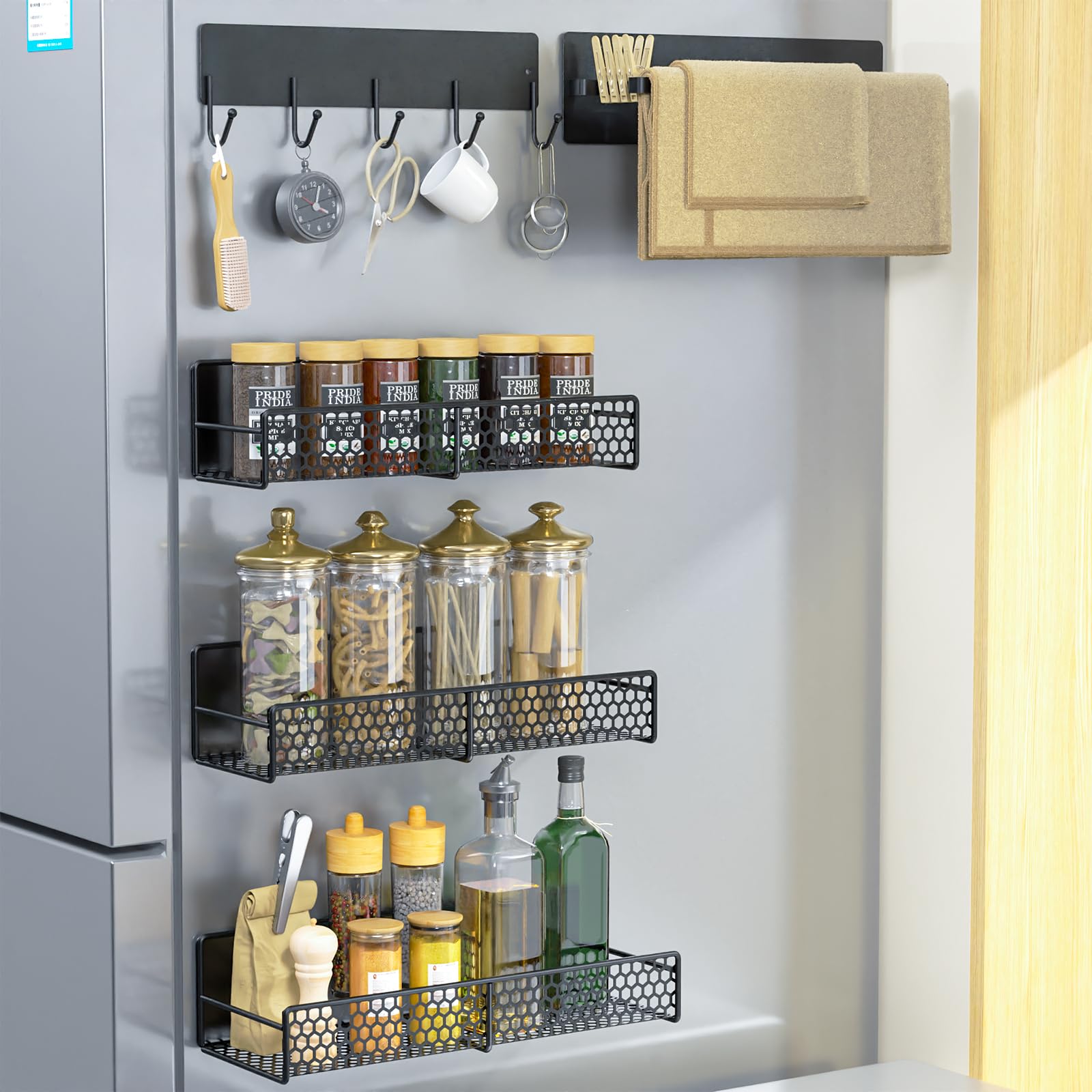 ASTON ELDER diverse shelf sizes mounted on steel frame offer versatile storage
