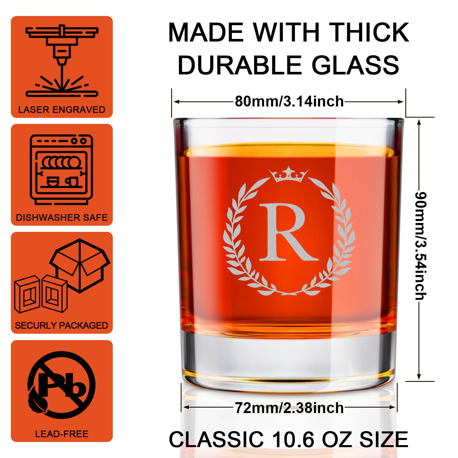 Astonlink 10.6oz rocks glass close-up engraving highlights durable customization.