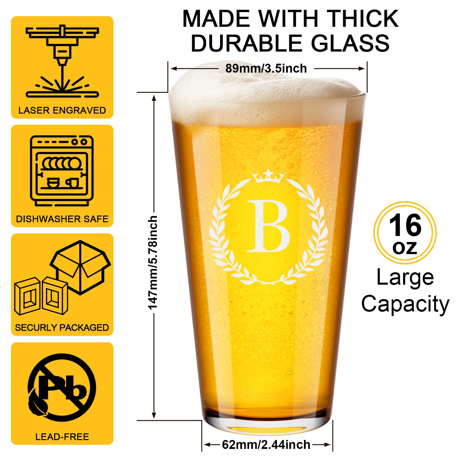 Astonlink custom beer glass 16oz with unique initials for him.
