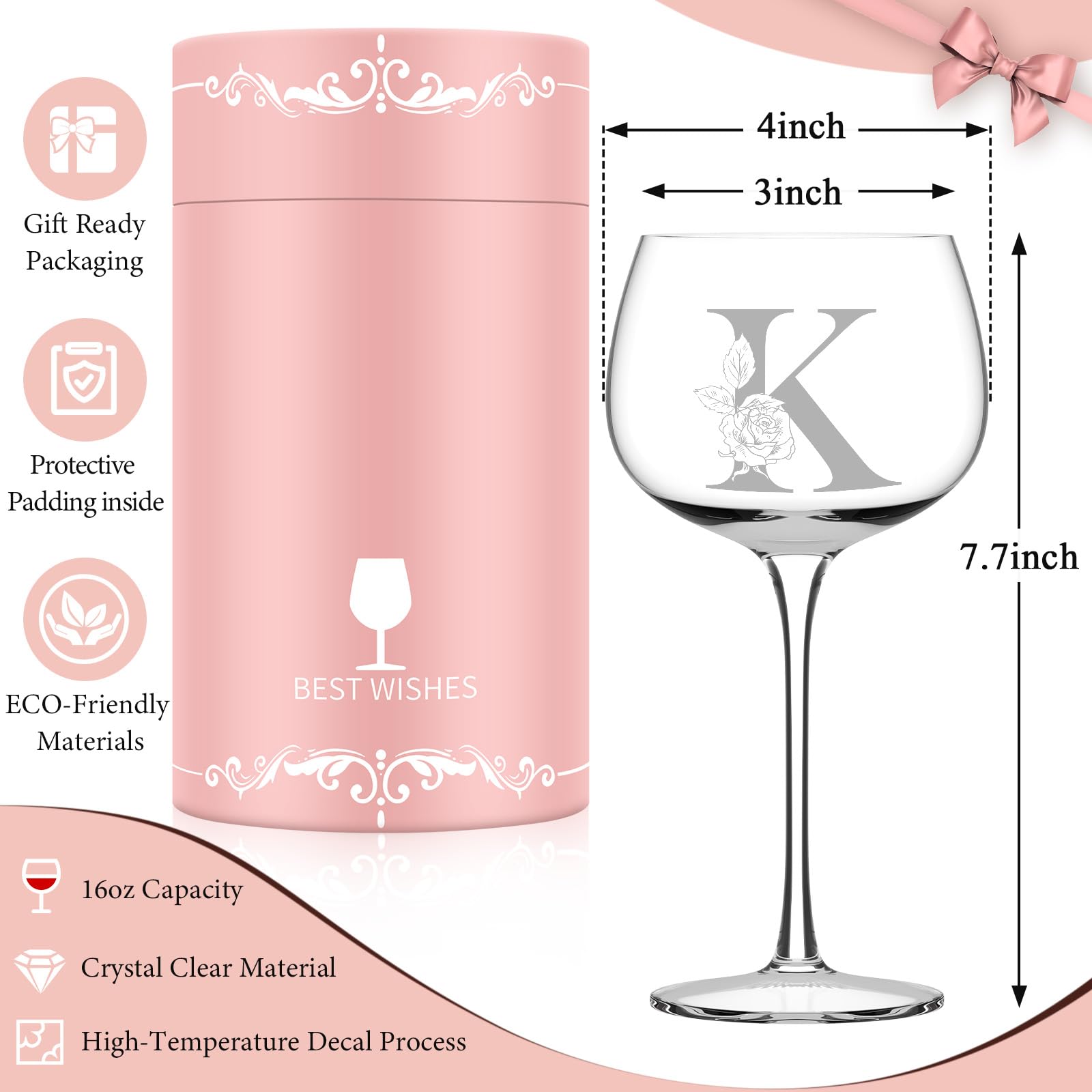 Astonlink monogram glass set for mom, bridesmaid, or friend.