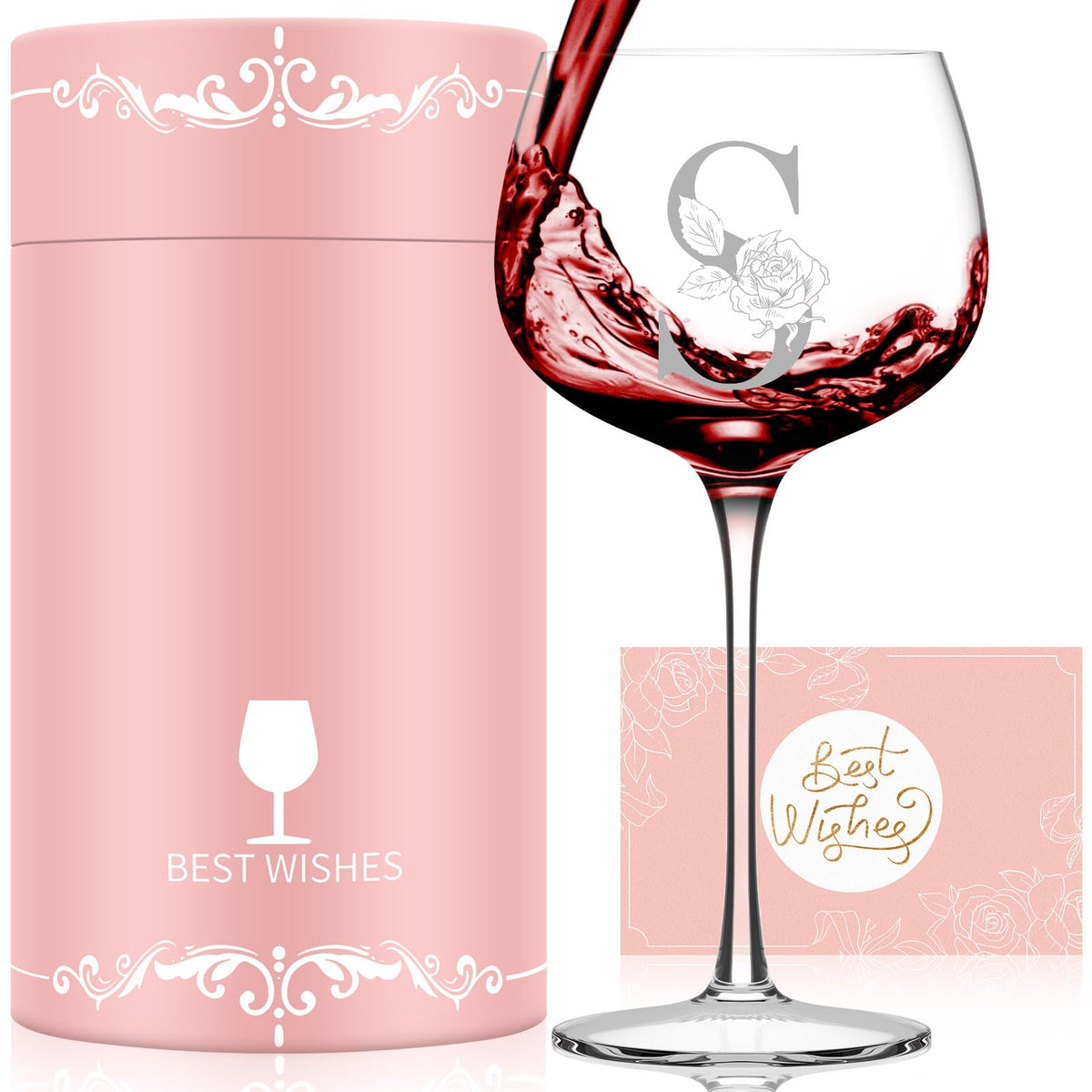 Astonlink Valentines wine glass monogram initials for a personalized gift.