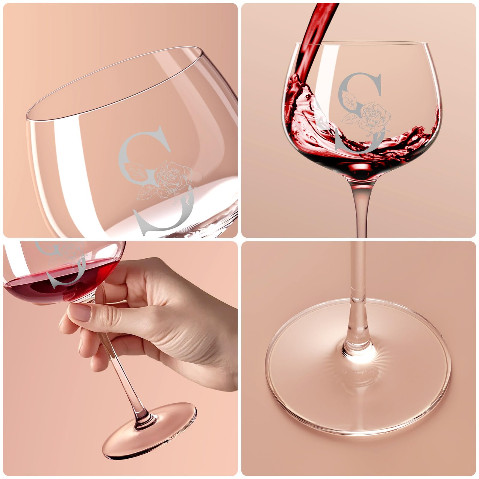 Astonlink close-up of etched initials on a stylish wine glass.