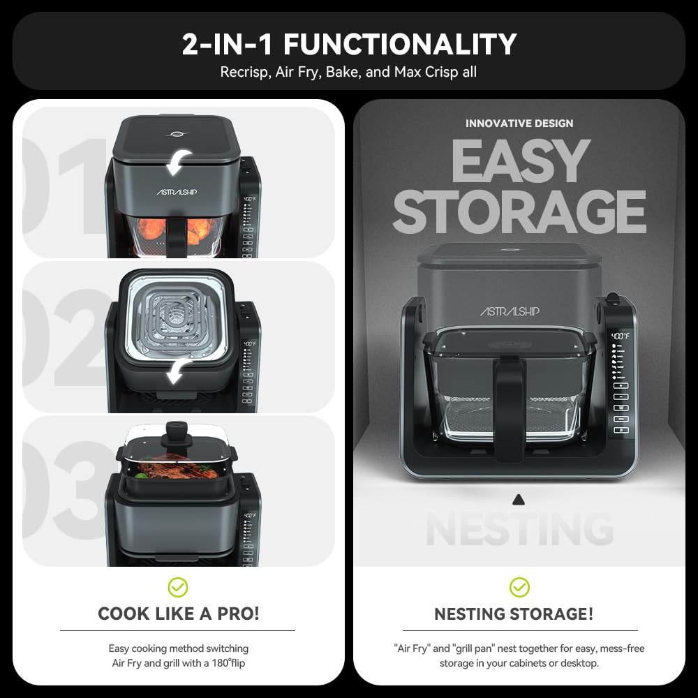Astralship Glass Air Fryer 360° visibility lets you monitor browning easily