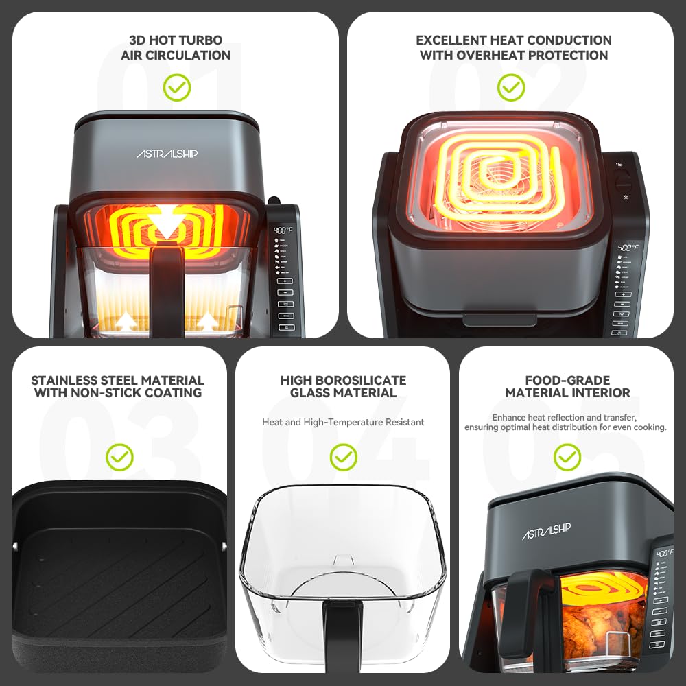 Astralship Glass Air Fryer digital controls highlight seven presets for easy meals
