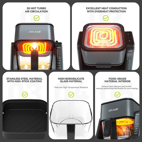Astralship Glass Air Fryer digital controls highlight seven presets for easy meals