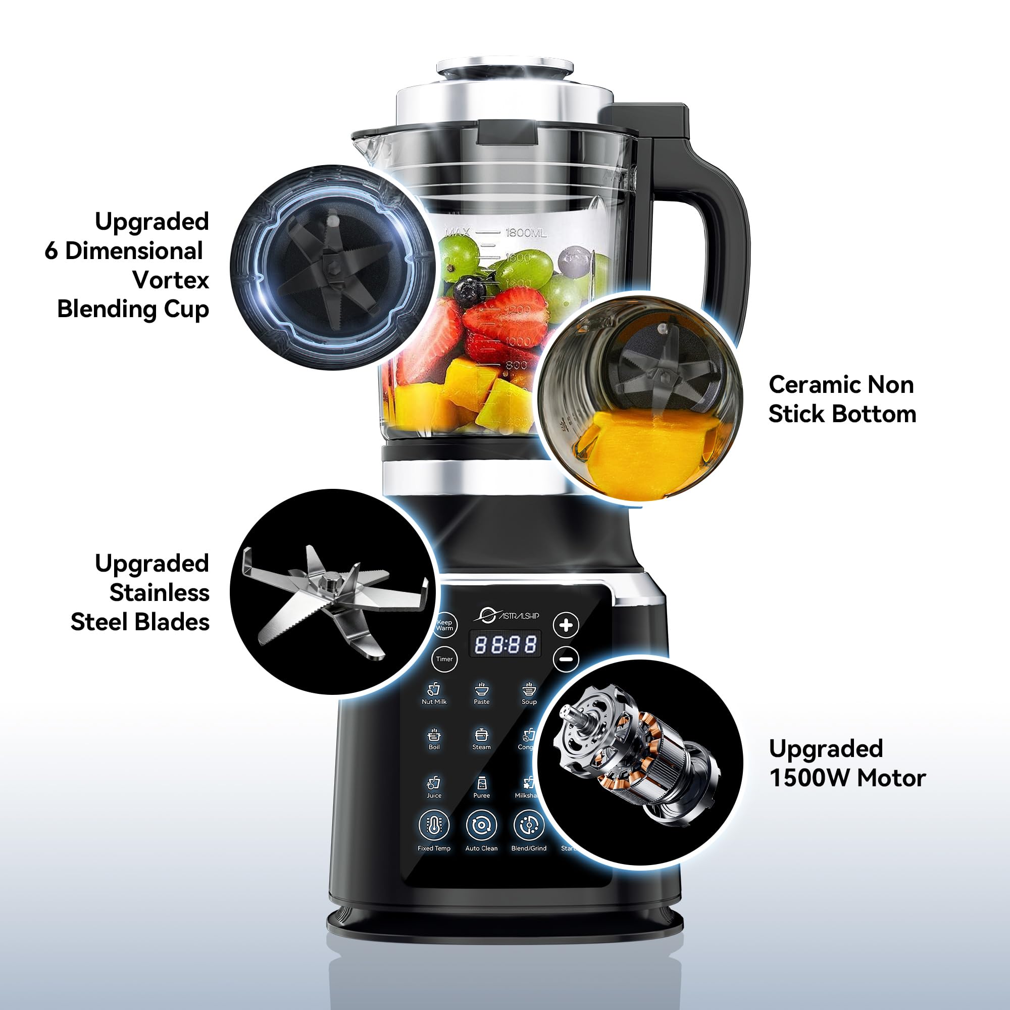 Astralship Glass Blender jar for large batches of smoothies and soups.