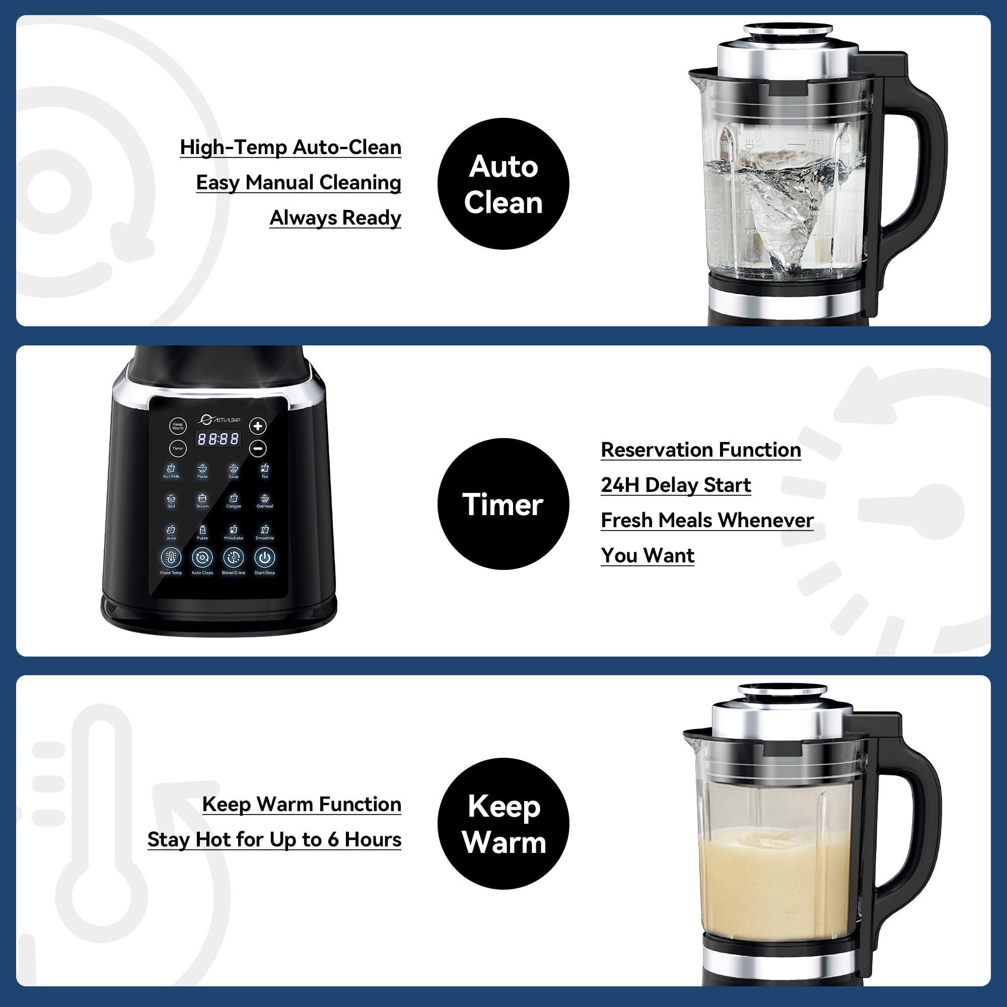 Astralship glass blender top view highlights durable, heat-ready design.