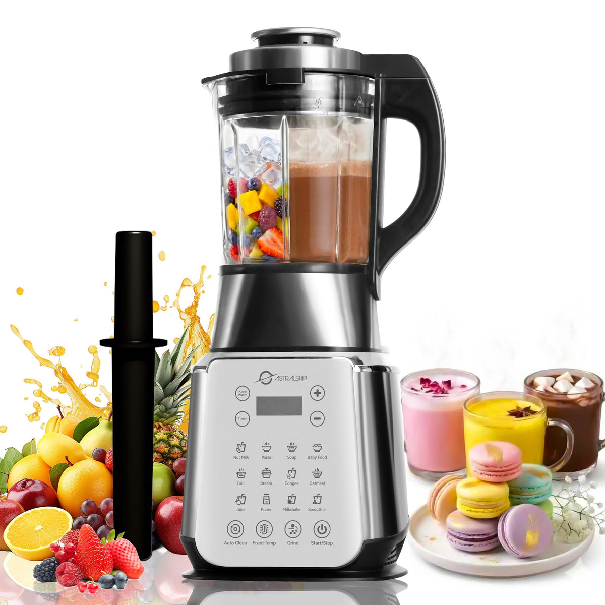 Astralship Glass Jar Blender—sturdy double-layer jar ideal for hot soups and cold smoothies.