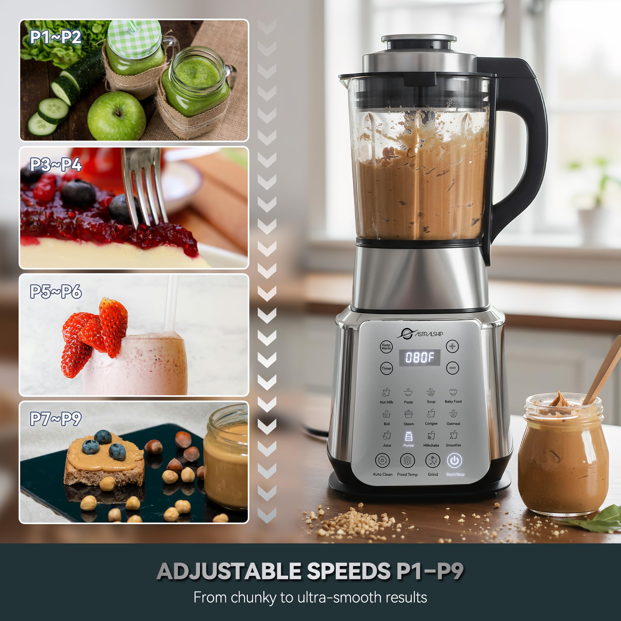 Astralship Presets 14 Programs 9 Speeds—hands-off control for smoothies, sauces, and baby food.