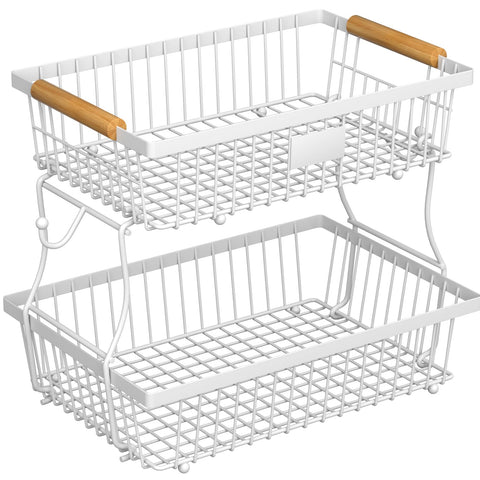 Astrorhine 2-Tier Fruit Basket with banana hangers for organized counter storage.