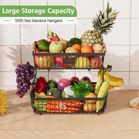 Astrorhine 2-Tier Fruit Basket side view highlights two-tier spacing for easy access.