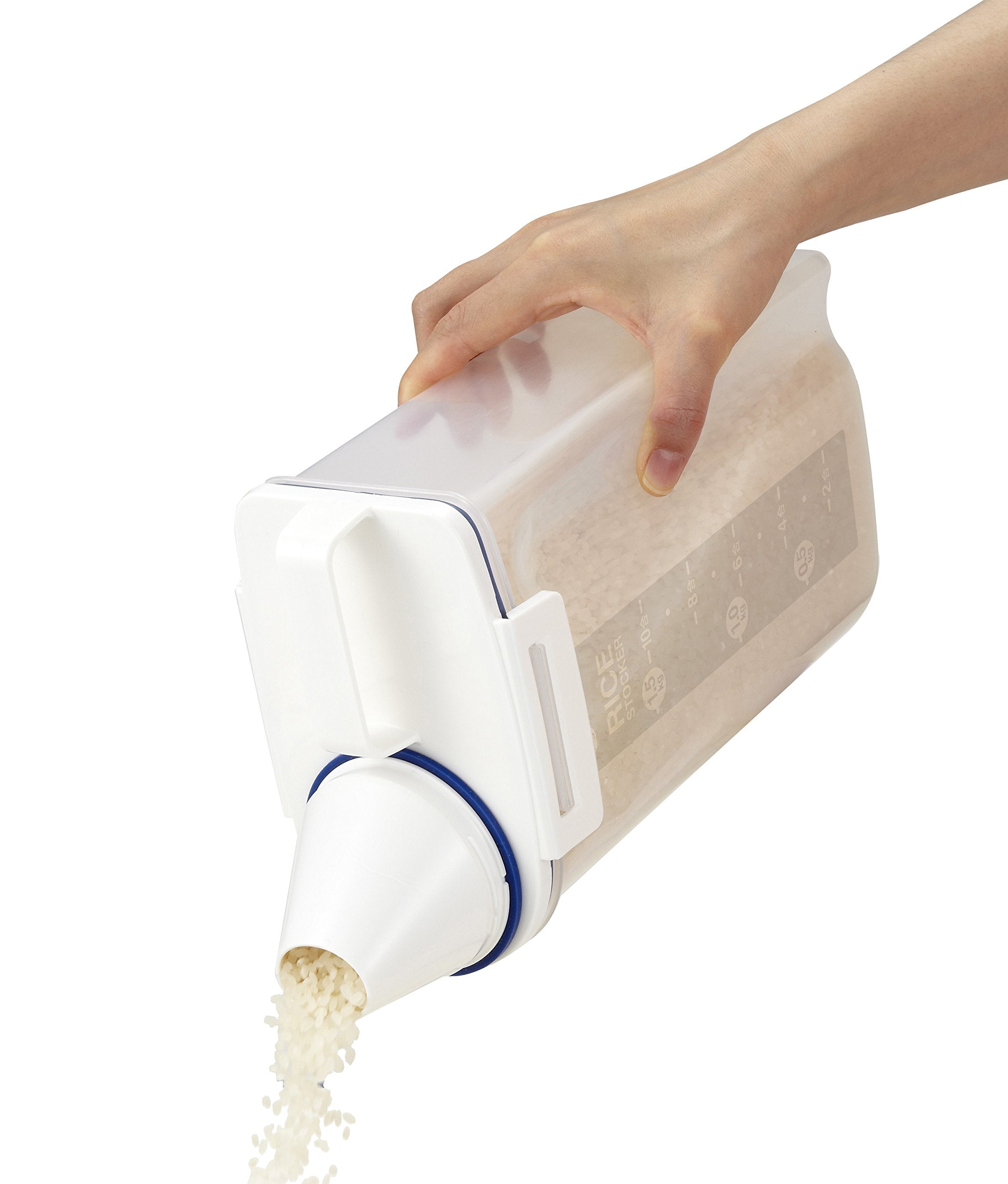 Asvel 7509 rice container with measuring cup screws on for precise portions.