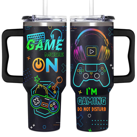 AT2Z GLOBAL 40oz game tumbler with handle for easy transport during gaming.