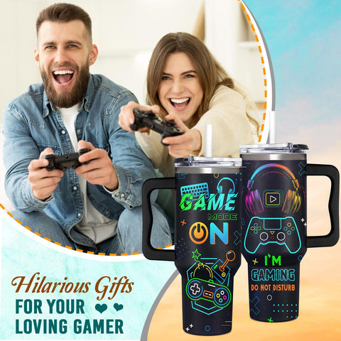 AT2Z GLOBAL 40oz game tumbler with straw ideal for hot or cold drinks.