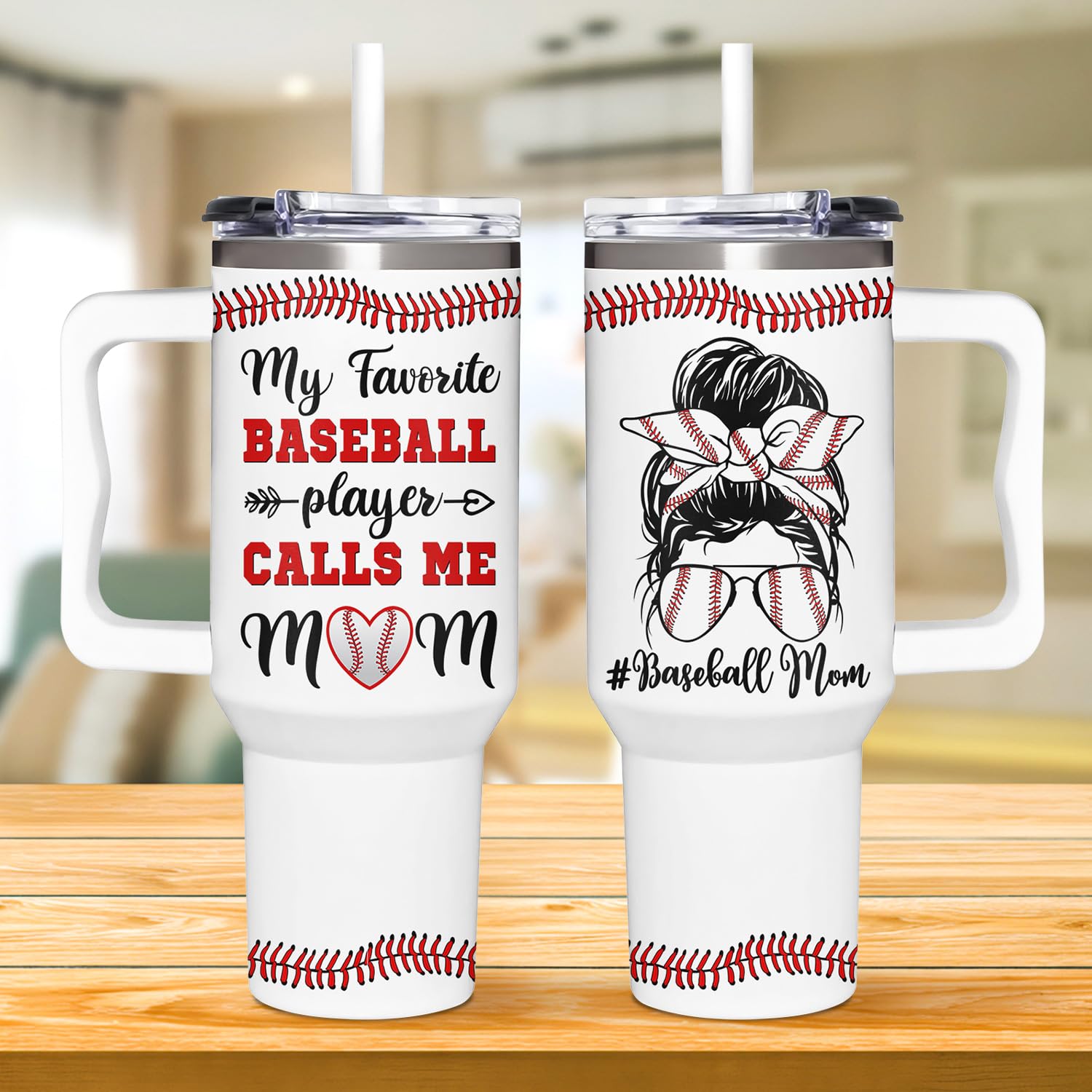 AT2Z GLOBAL Baseball Mom 40oz tumbler ideal for outdoor use and picnics.