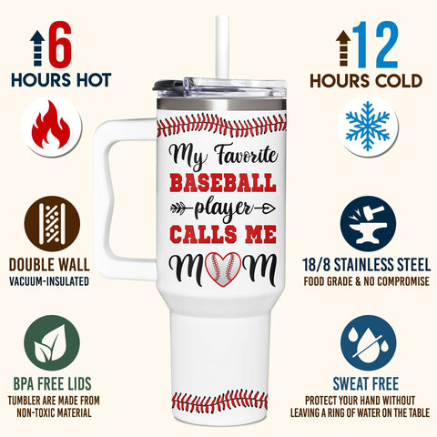 AT2Z GLOBAL Baseball Mom 40oz tumbler with straw included for comfortable sipping.