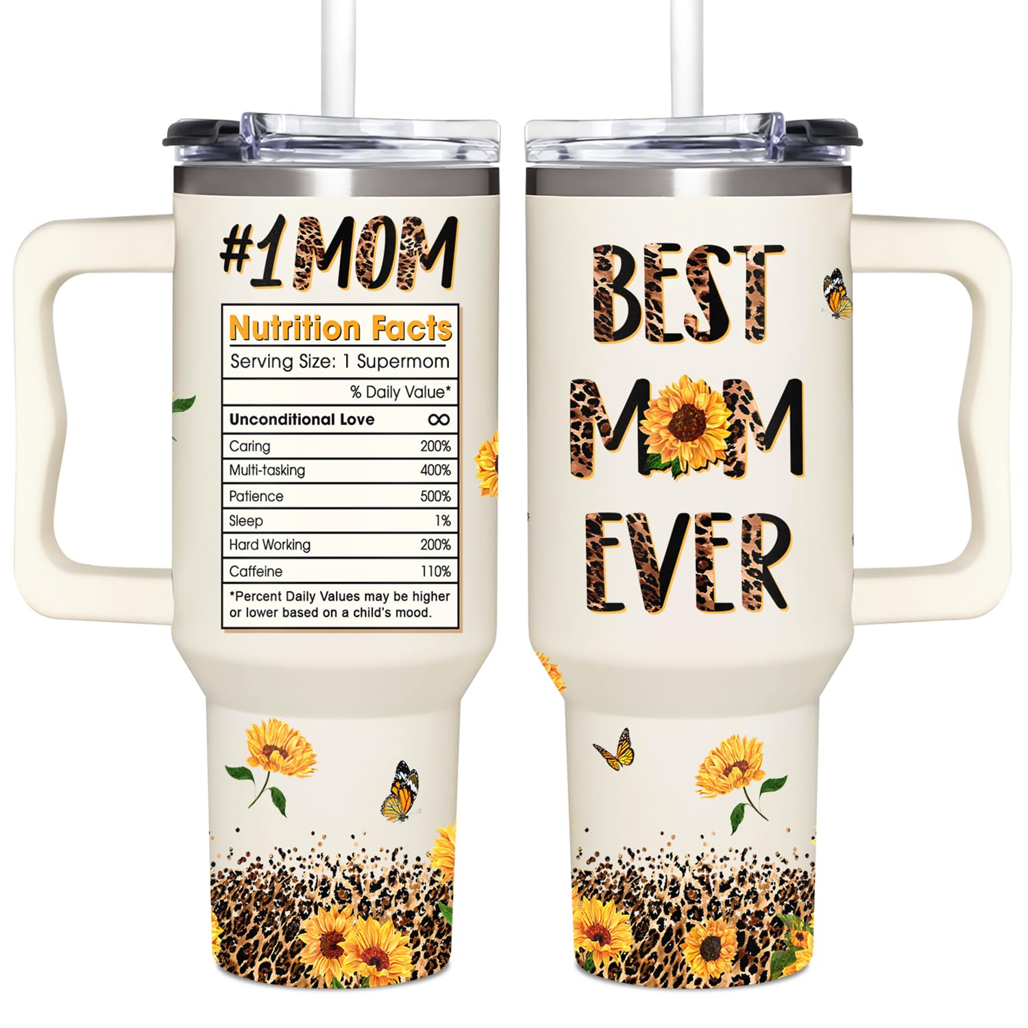 AT2Z GLOBAL Best Mom Ever 40oz tumbler with handle for easy on-the-go sipping.