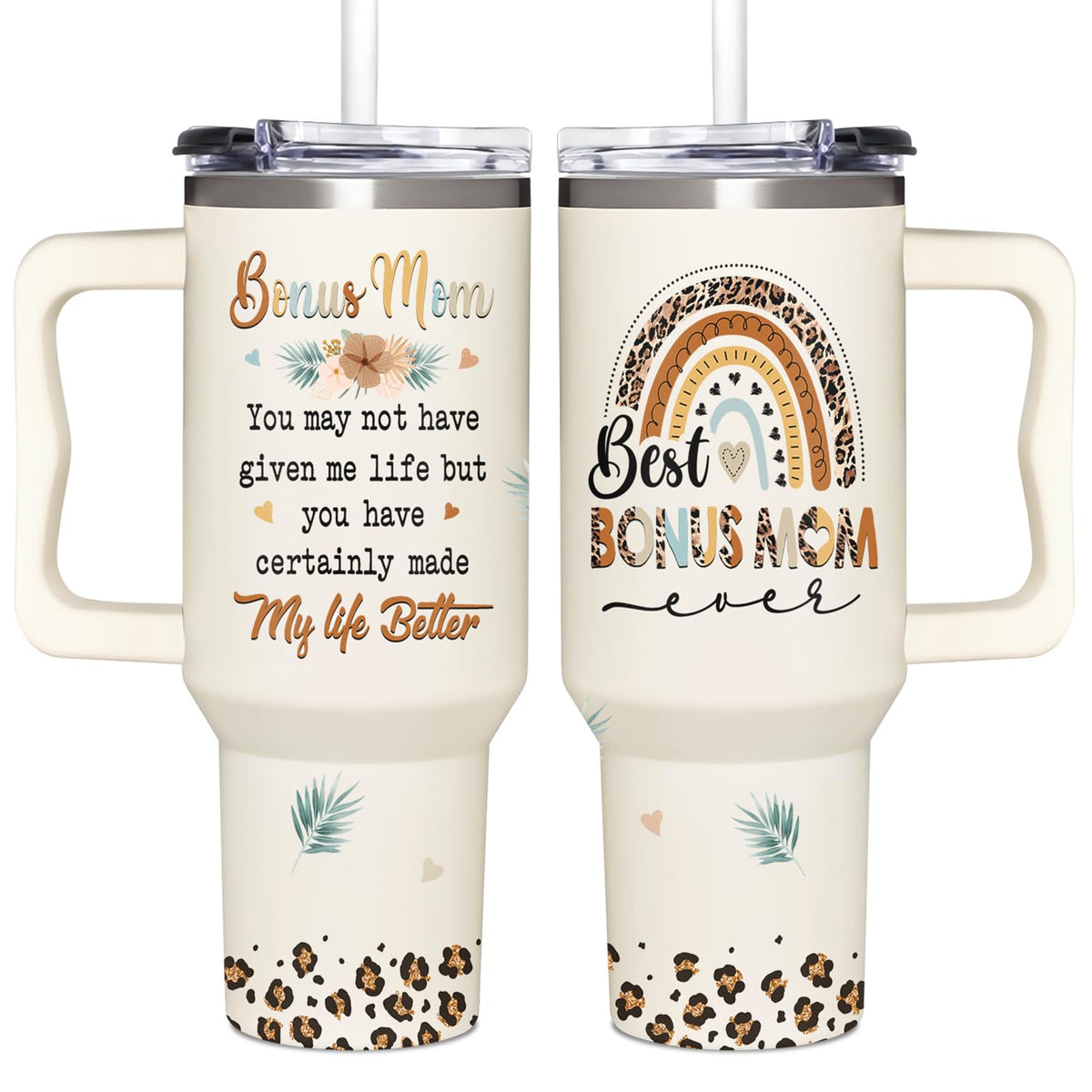 AT2Z GLOBAL Bonus Mom cup tumbler with handle for easy portable sipping on the go.