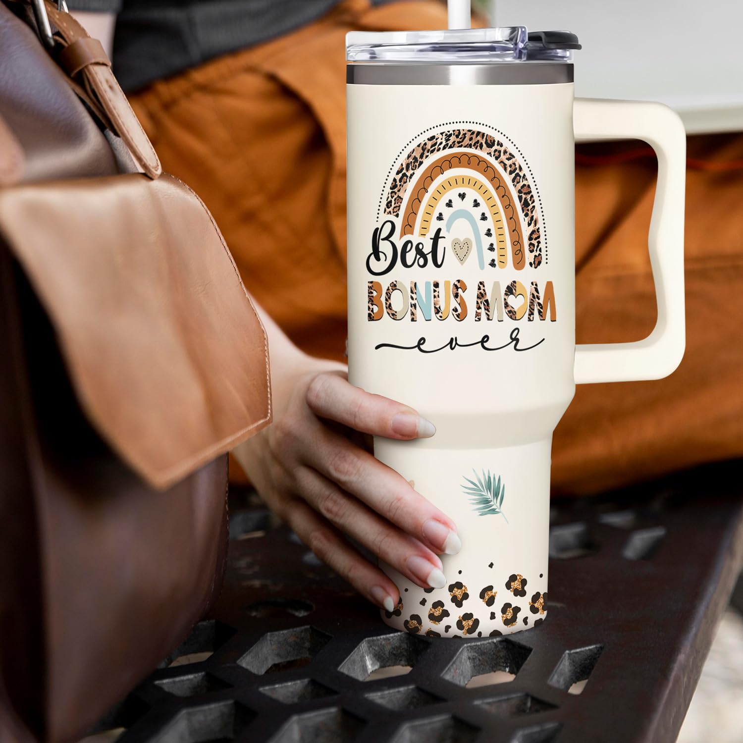 AT2Z GLOBAL Bonus Mom Mothers Day design tumbler suited for gifting.