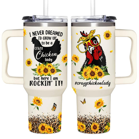 AT2Z GLOBAL chicken 40oz tumbler with handle and secure lid for easy transport.