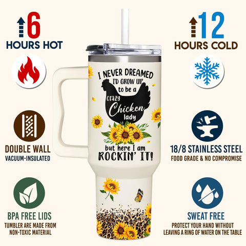 Double-wall vacuum insulation preserves hot or cold drinks for hours.