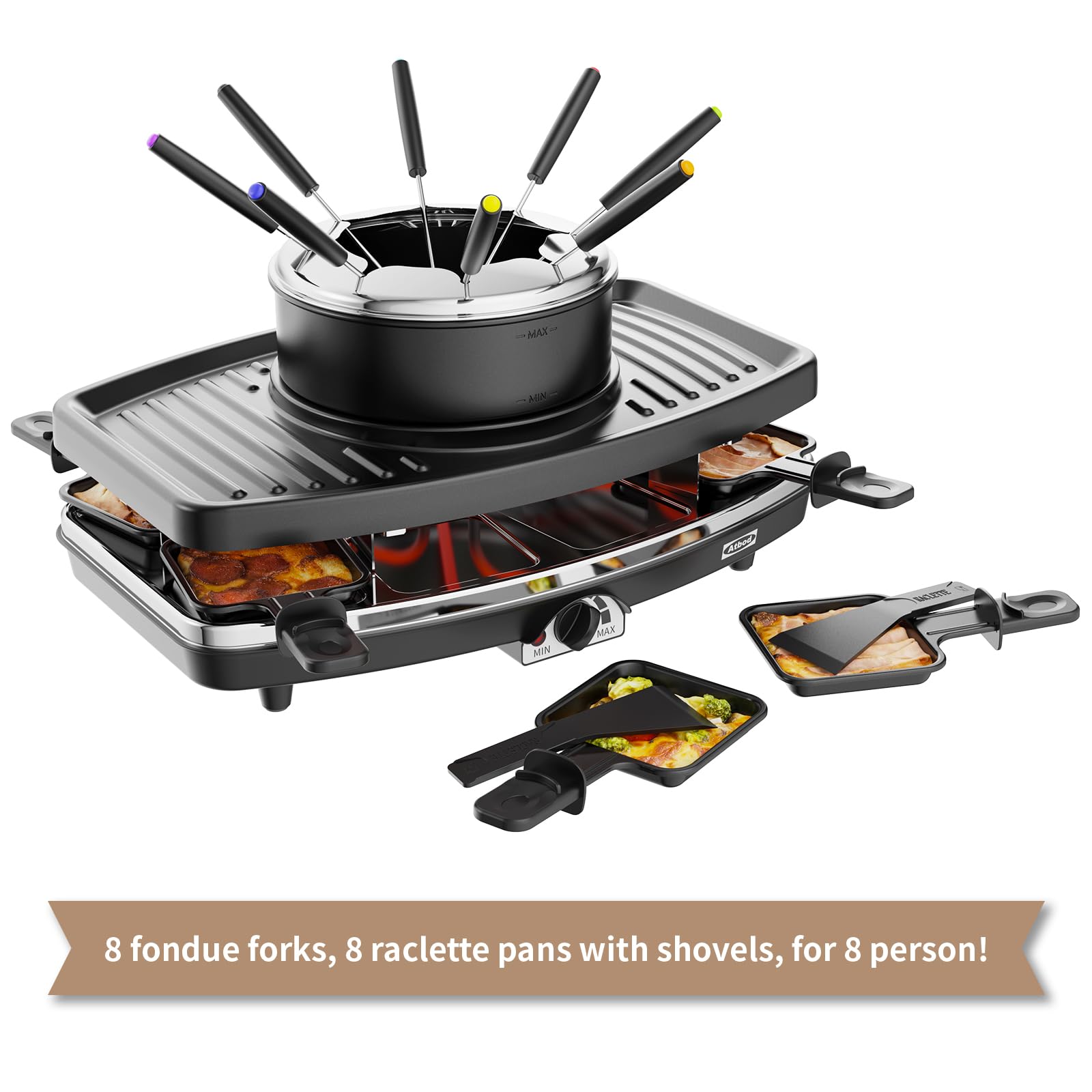 Atbod base with wire keeping fondue and grill stable on the table