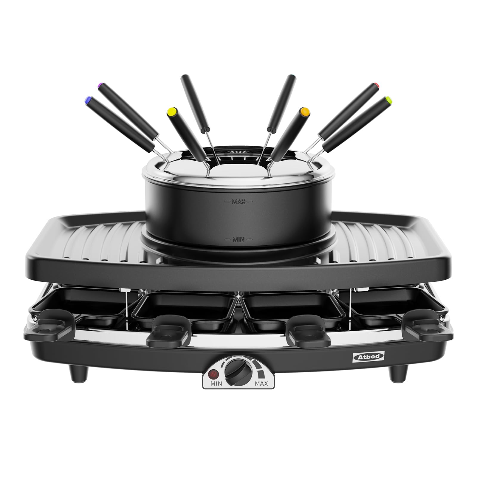 Atbod eight mini raclette pans ready for individual portions