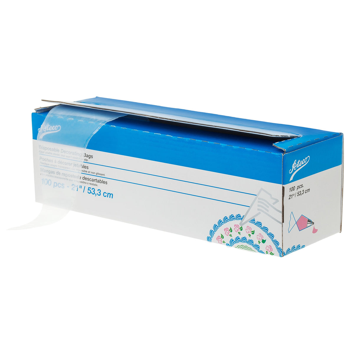 Ateco 21-inch high-grip disposable decorating bags on a roll for clean piping.