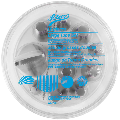 Ateco Jumbo Tip Set includes cleaning brush to maintain tips after decorating