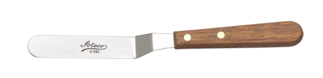Ateco offset spatula wood handle detail for comfortable, durable use.