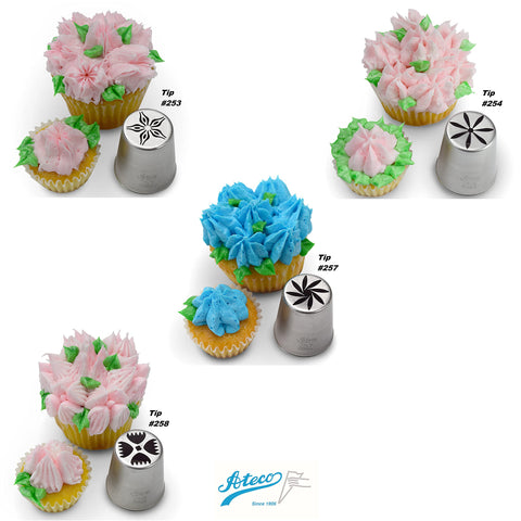 Ateco floral tube set displayed for cake borders