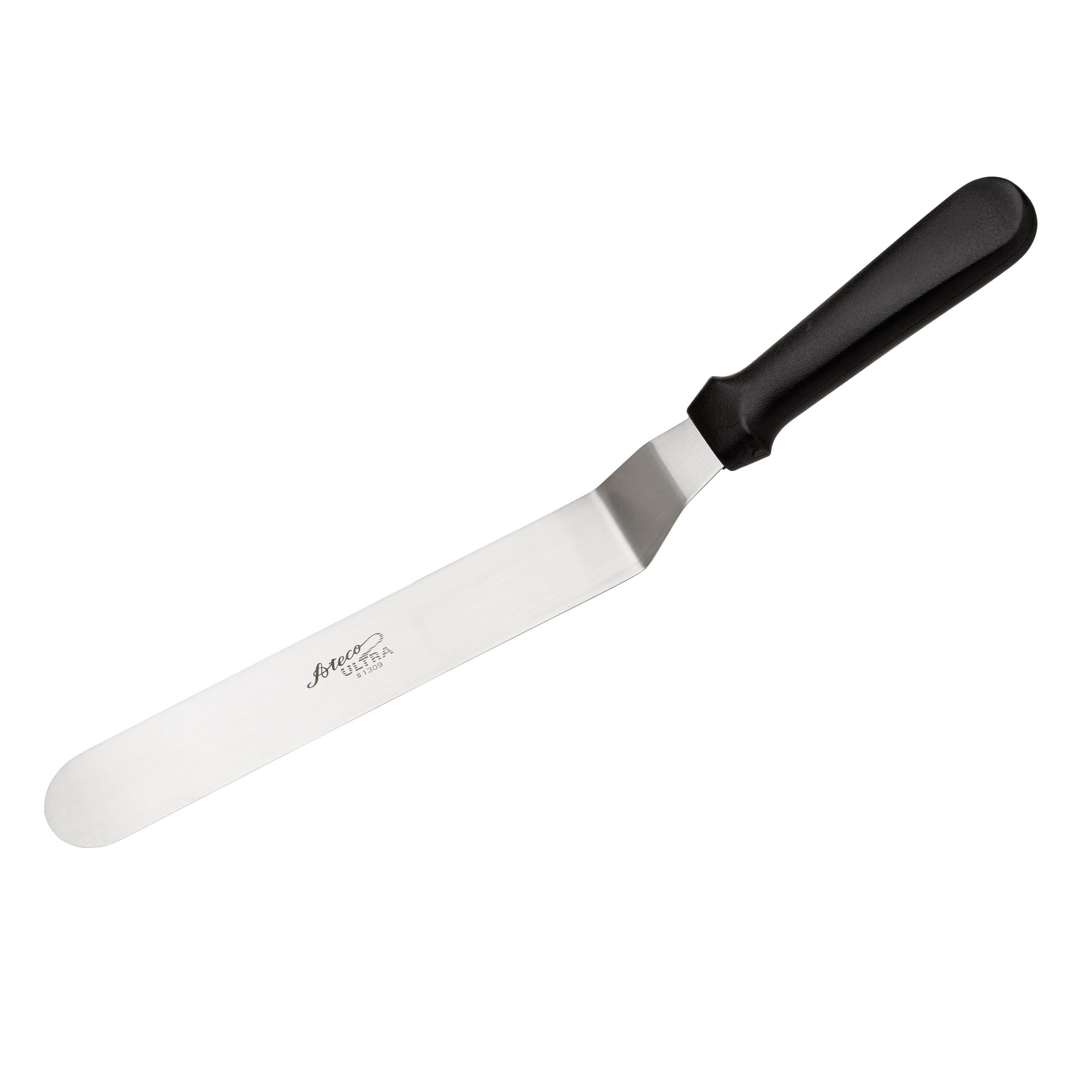 Ateco Ultra Offset Spatula blade close-up shows precise 9.75-inch edge for even spreading
