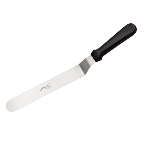 Ateco Ultra Offset Spatula blade close-up shows precise 9.75-inch edge for even spreading