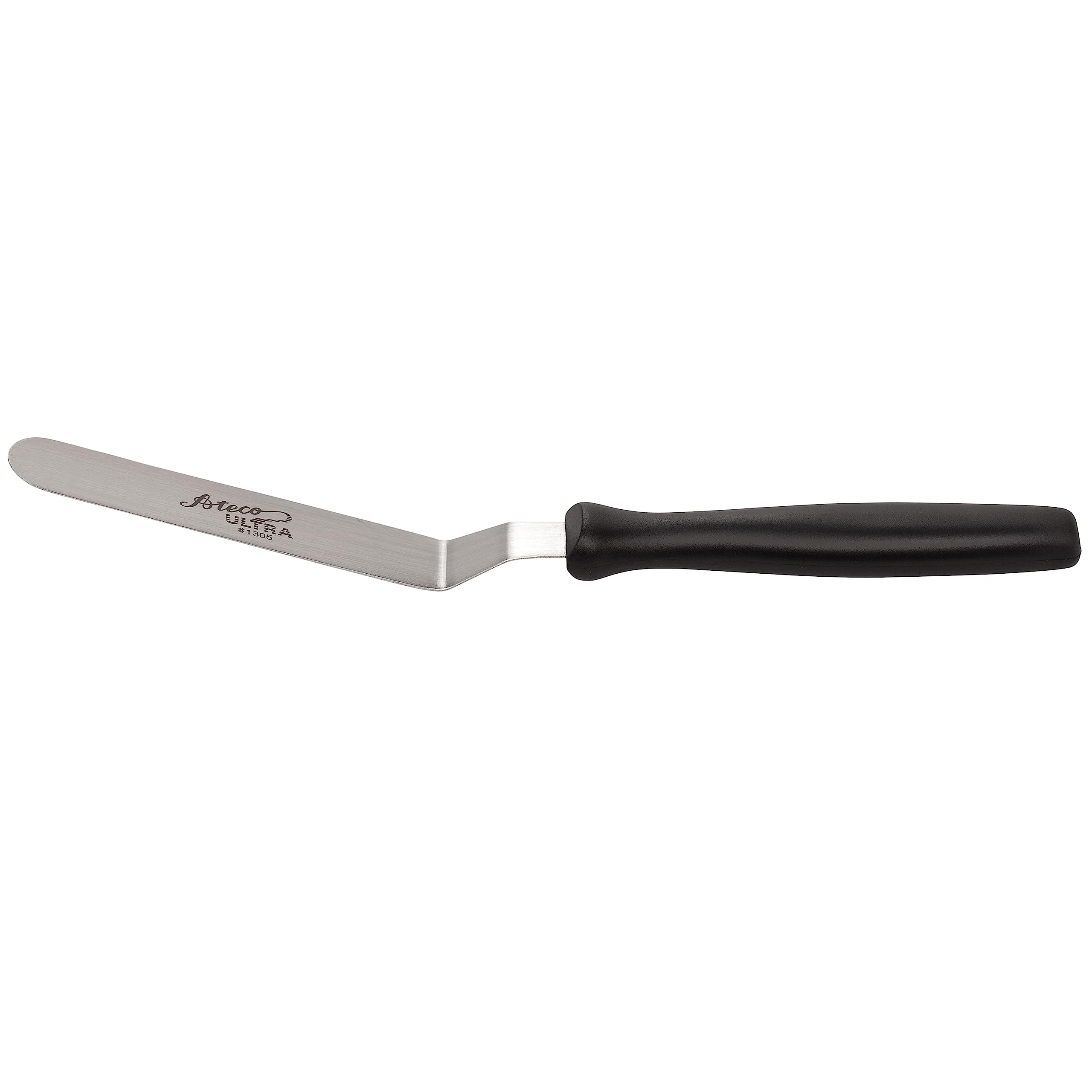 Ateco Ultra Offset Spatula handle close-up, dishwasher-safe plastic for quick cleanup in busy kitchens.