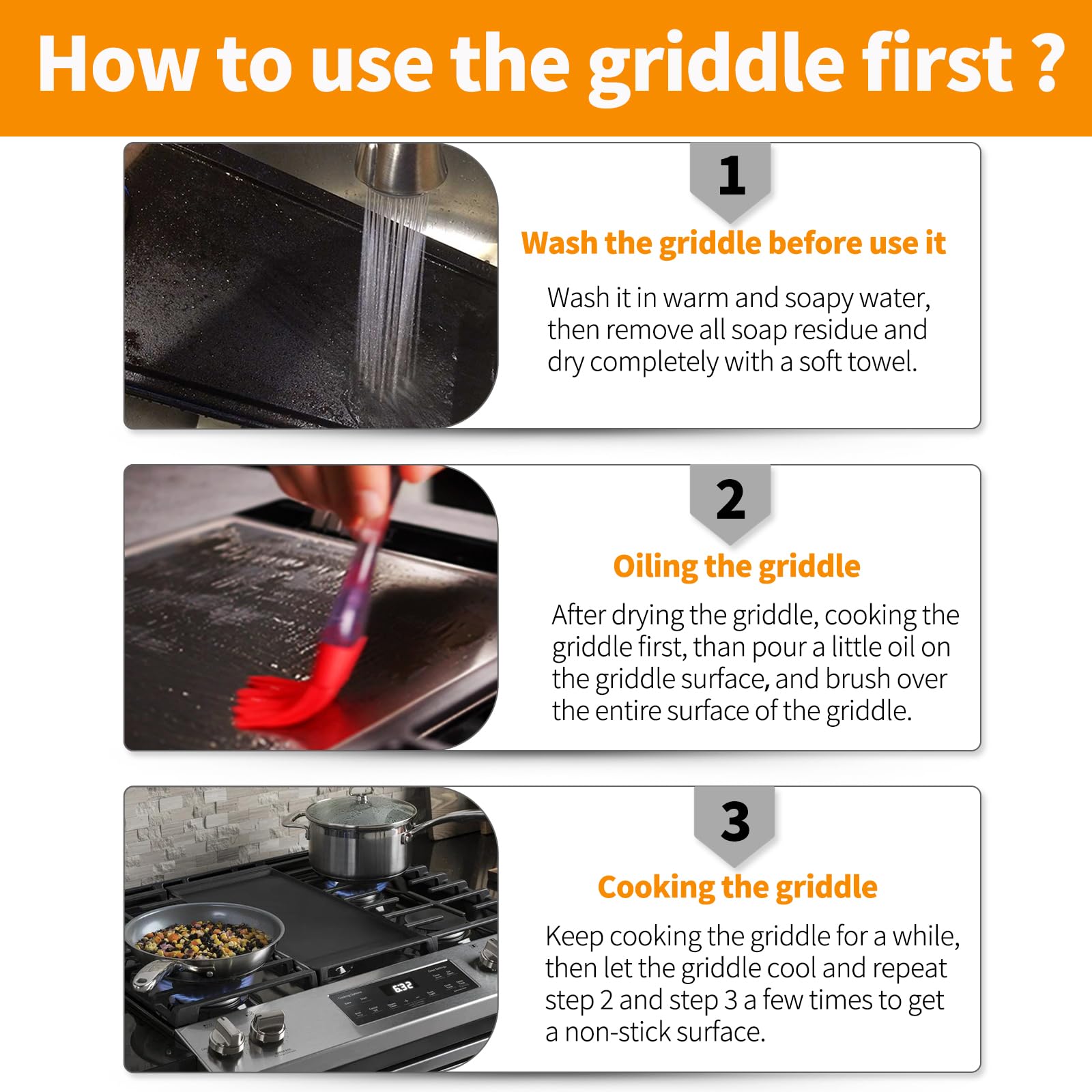 Atgestore cast-iron griddle distributes heat evenly across the surface.